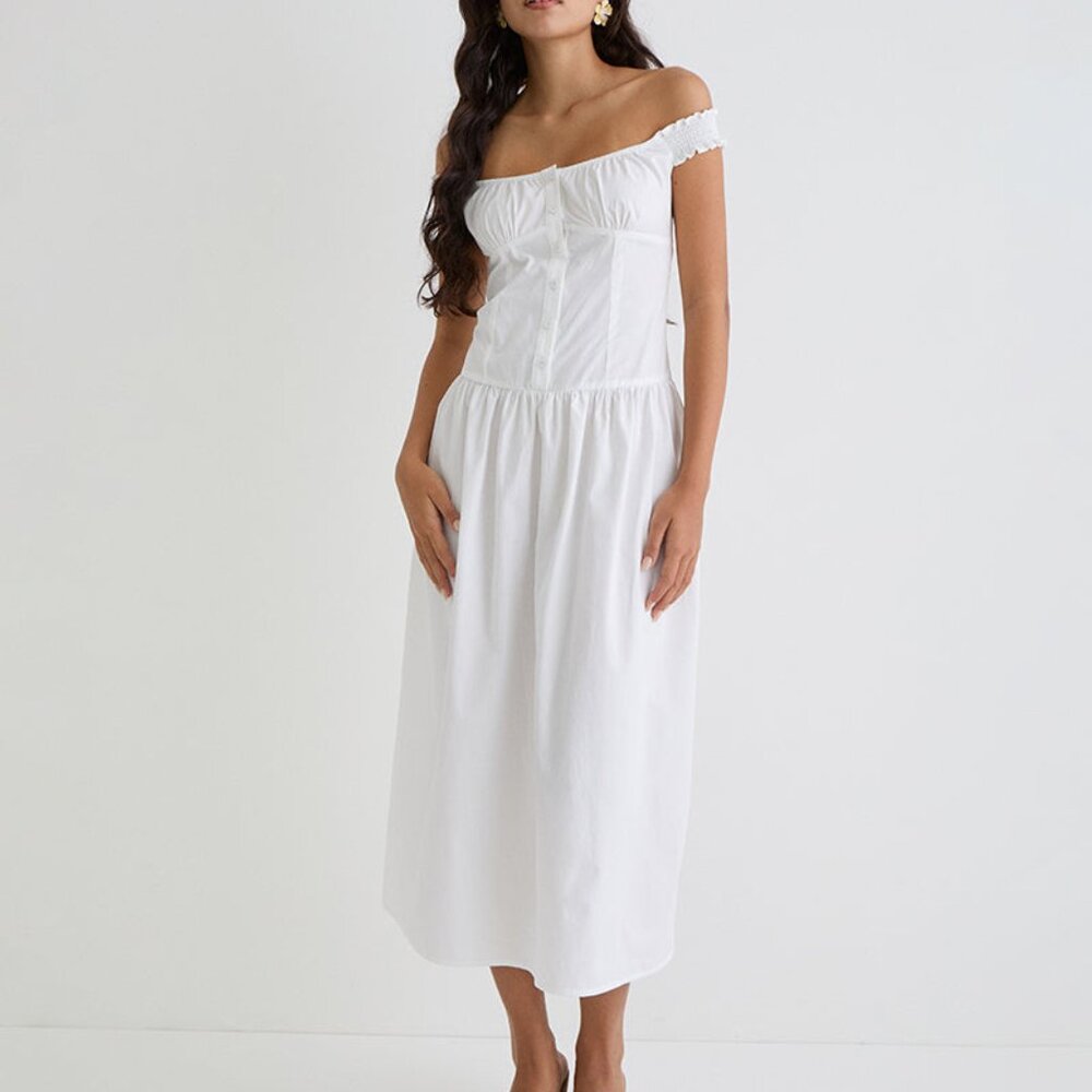 BNWT Motel Rocks Tamashi Off the Shoulder Maxi Dress in White Size XXS